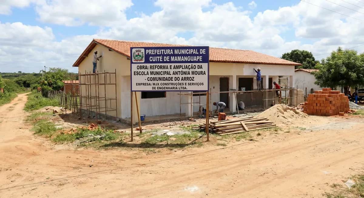 Obra Reforma de Escola do Arroz executada pela WJX Construções em Cuité de Mamanguape, PB