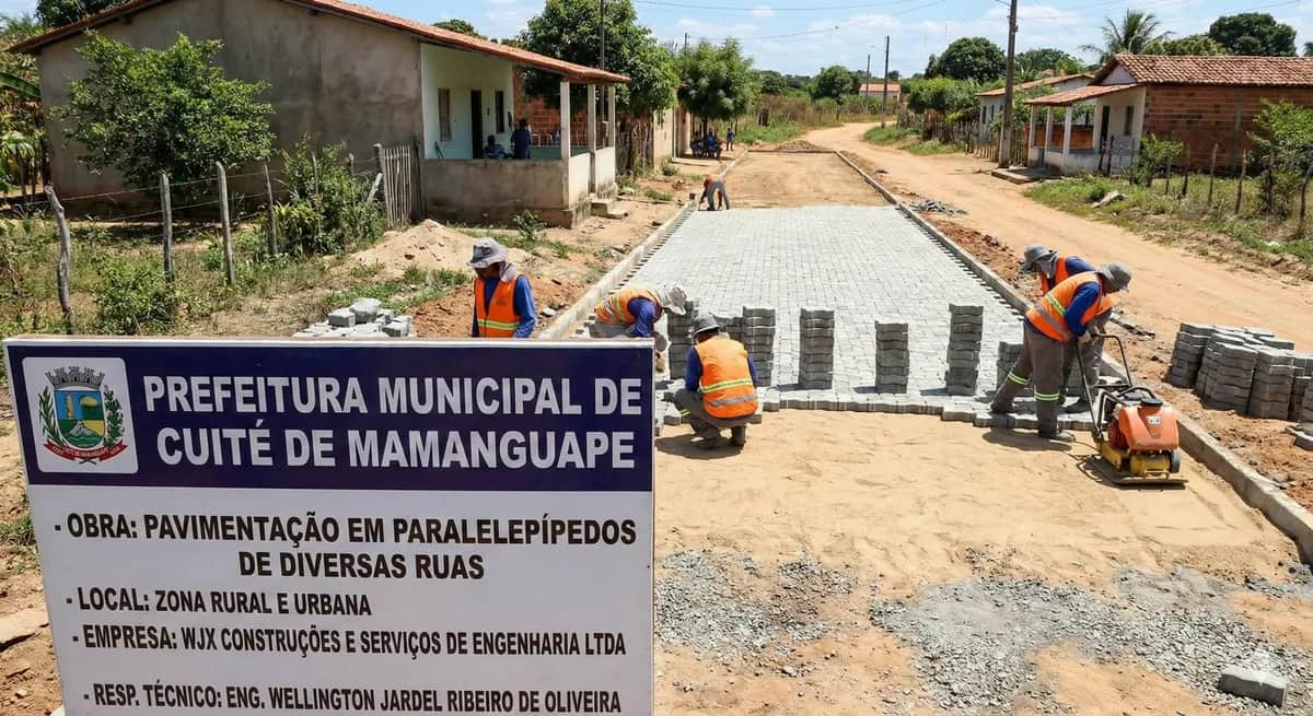 Obra Pavimentação em Paralelepípedos executada pela WJX Construções em Cuité de Mamanguape, PB