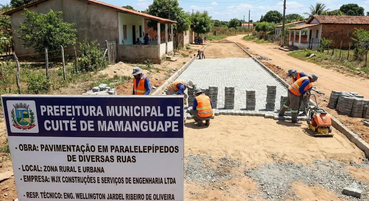 Vista do projeto Pavimentação em Paralelepípedos executado pela WJX Construções em Cuité de Mamanguape, PB no ano de 2025