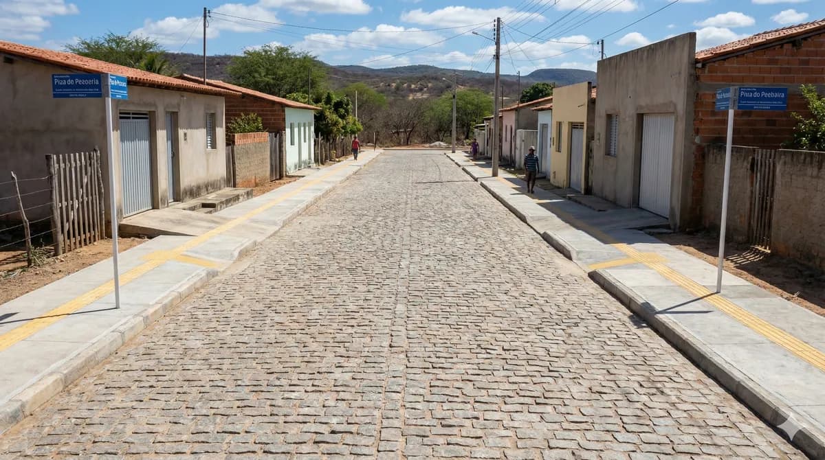 Vista do projeto Pavimentação em Paralelepípedo com Meio-Fio e Calçada executado pela WJX Construções em Fagundes, PB no ano de 2024