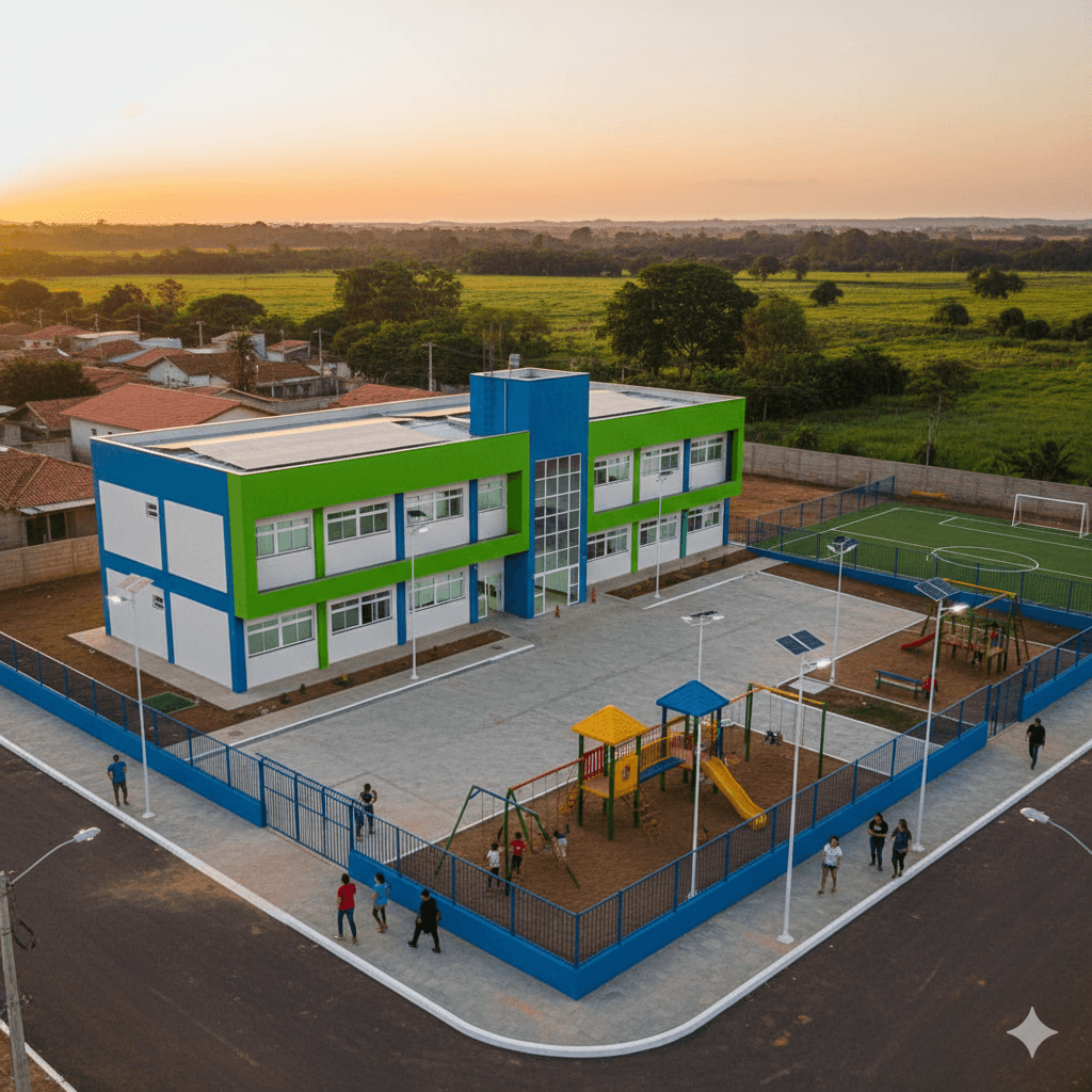 Vista do projeto Construção de Escola de 6 Salas de Aula executado pela WJX Construções em Caaporã, PB no ano de 2024