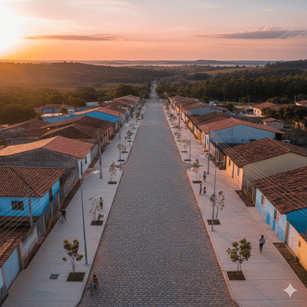Vista do projeto Implantação de Pavimentação em Paralelepípedos executado pela WJX Construções em Juarez Távora, PB no ano de 2023