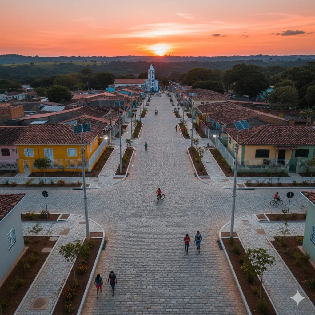 Vista do projeto Pavimentação em Pedras Graníticas e Drenagem executado pela WJX Construções em Caaporã, PB no ano de 2023