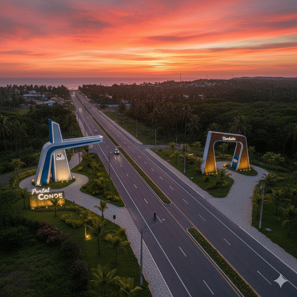 Vista do projeto Construção de Portais (Conde e Tambaba) executado pela WJX Construções em Conde, PB no ano de 2023