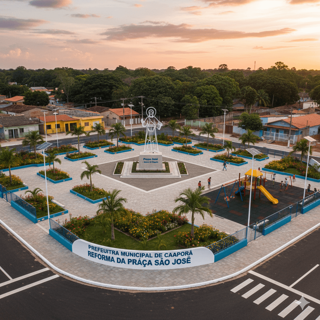 Vista do projeto Reforma da Praça São José no Bairro do Piquete executado pela WJX Construções em Caaporã, PB no ano de 2024