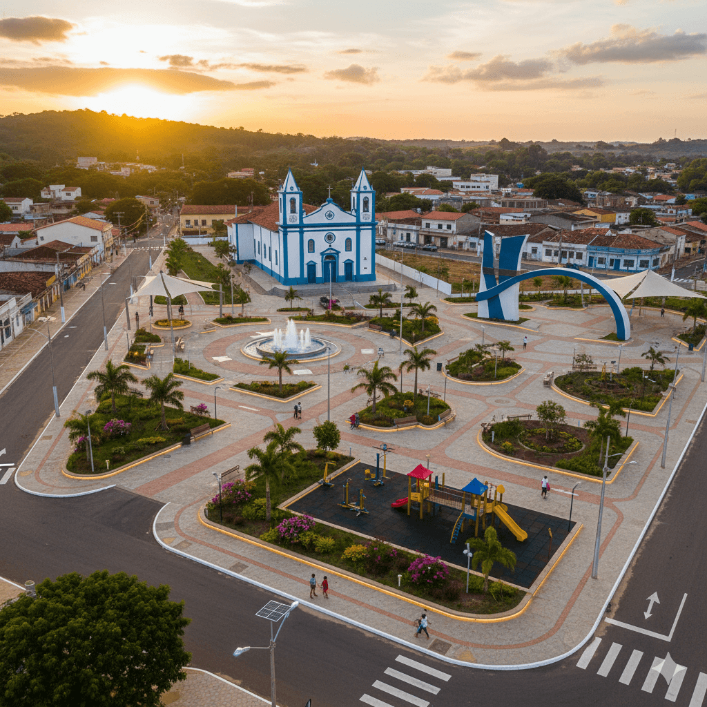 Vista do projeto Reforma e Infraestrutura de Praças (N. S. da Conceição e da Saúde) executado pela WJX Construções em Caaporã, PB no ano de 2024
