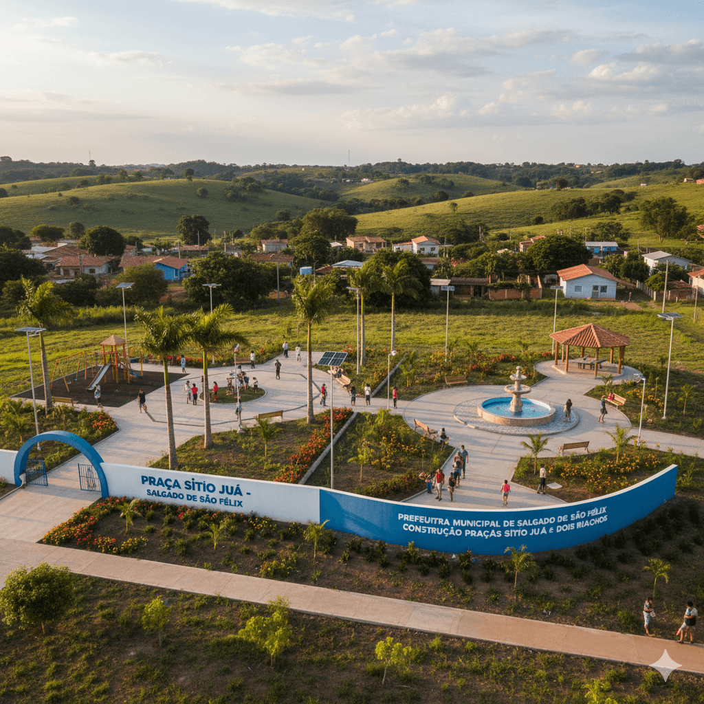 Vista do projeto Construção de Praças no Sítio Juá e Dois Riachos executado pela WJX Construções em Salgado de São Félix, PB no ano de 2024