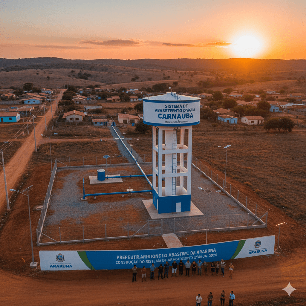 Vista do projeto Construção do Sistema de Abastecimento D'água (Carnaúba) executado pela WJX Construções em Araruna, PB no ano de 2024