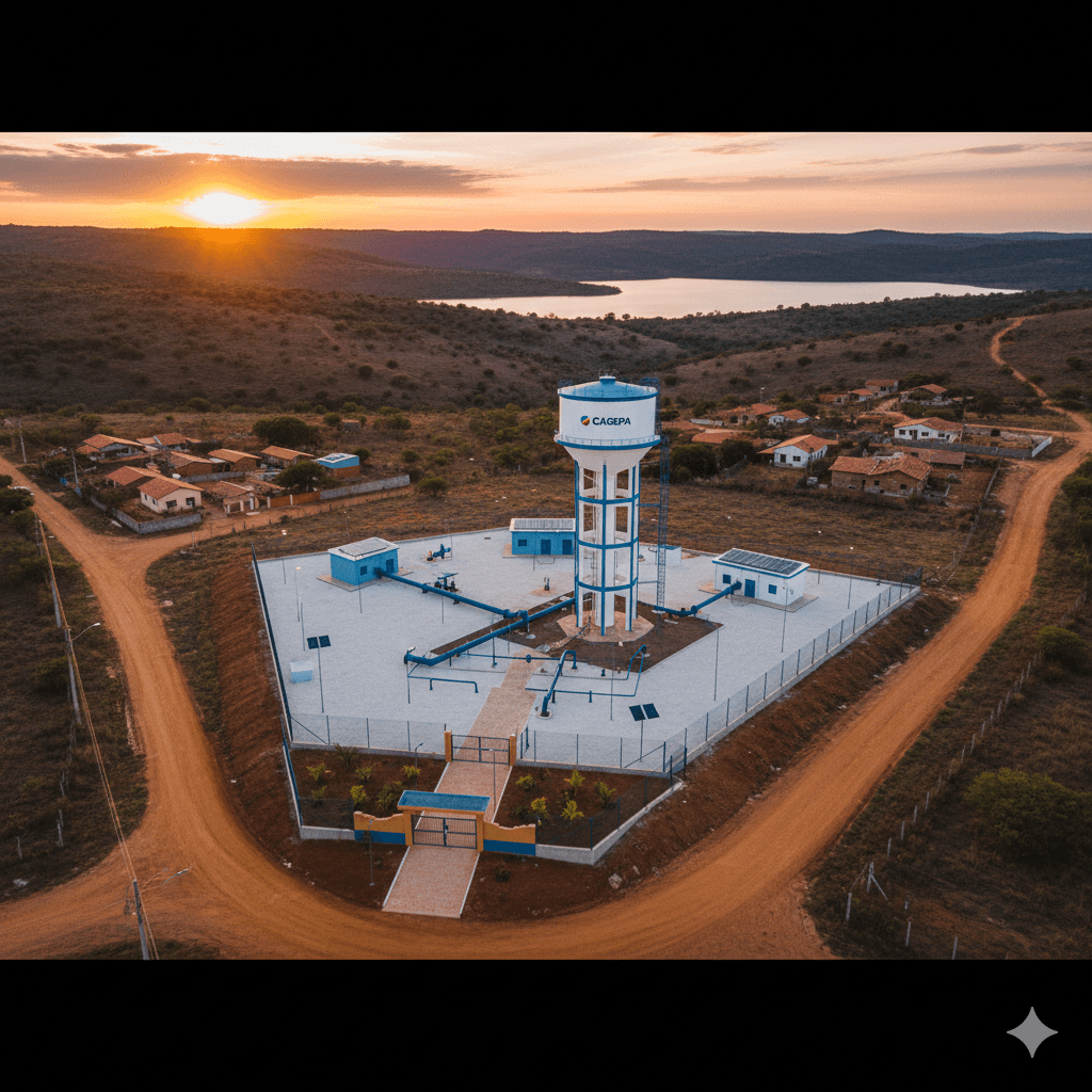Vista do projeto Recuperação do Sistema de Abastecimento de Água executado pela WJX Construções em Gado Bravo e Boa Vista, PB no ano de 2022