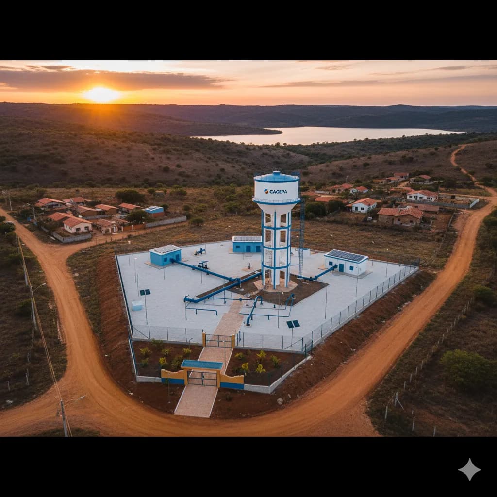 Vista do projeto Recuperação do Sistema de Abastecimento de Água executado pela WJX Construções em Gado Bravo e Boa Vista, PB no ano de 2022