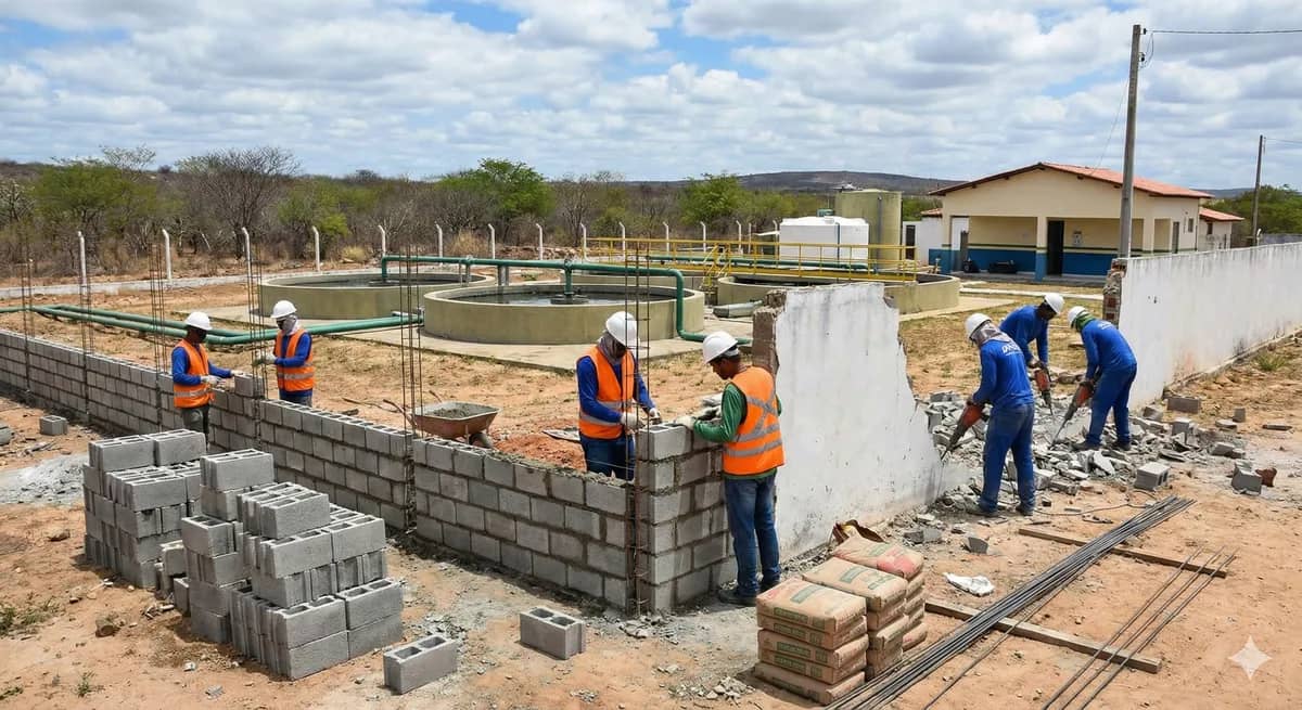 Obra Recuperação do Muro da ETA executada pela WJX Construções em São Domingos do Cariri, PB
