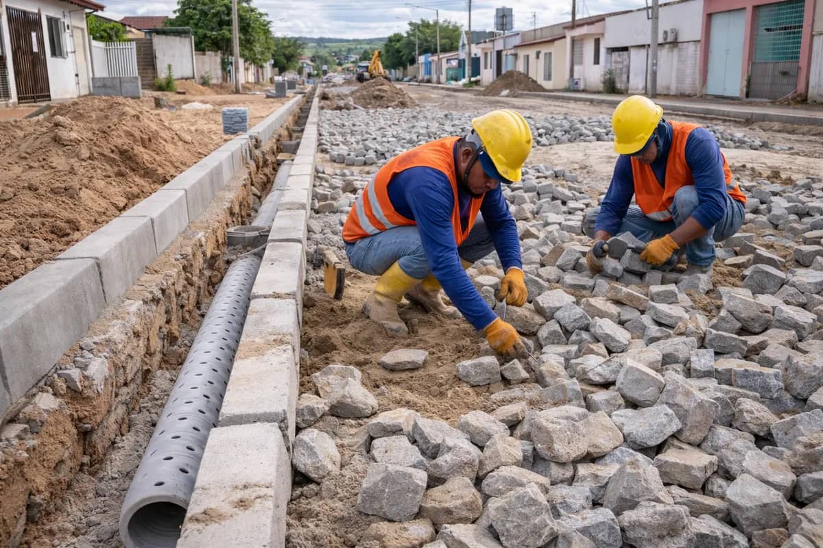 Obra Pavimentação em Paralelepípedos e Drenagem em Diversas Ruas executada pela WJX Construções em Araruna, PB