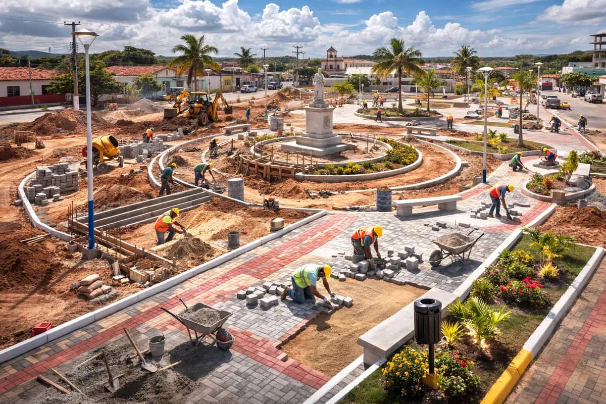 Obra Reforma da Praça 8 de Março executada pela WJX Construções em Mataraca, PB