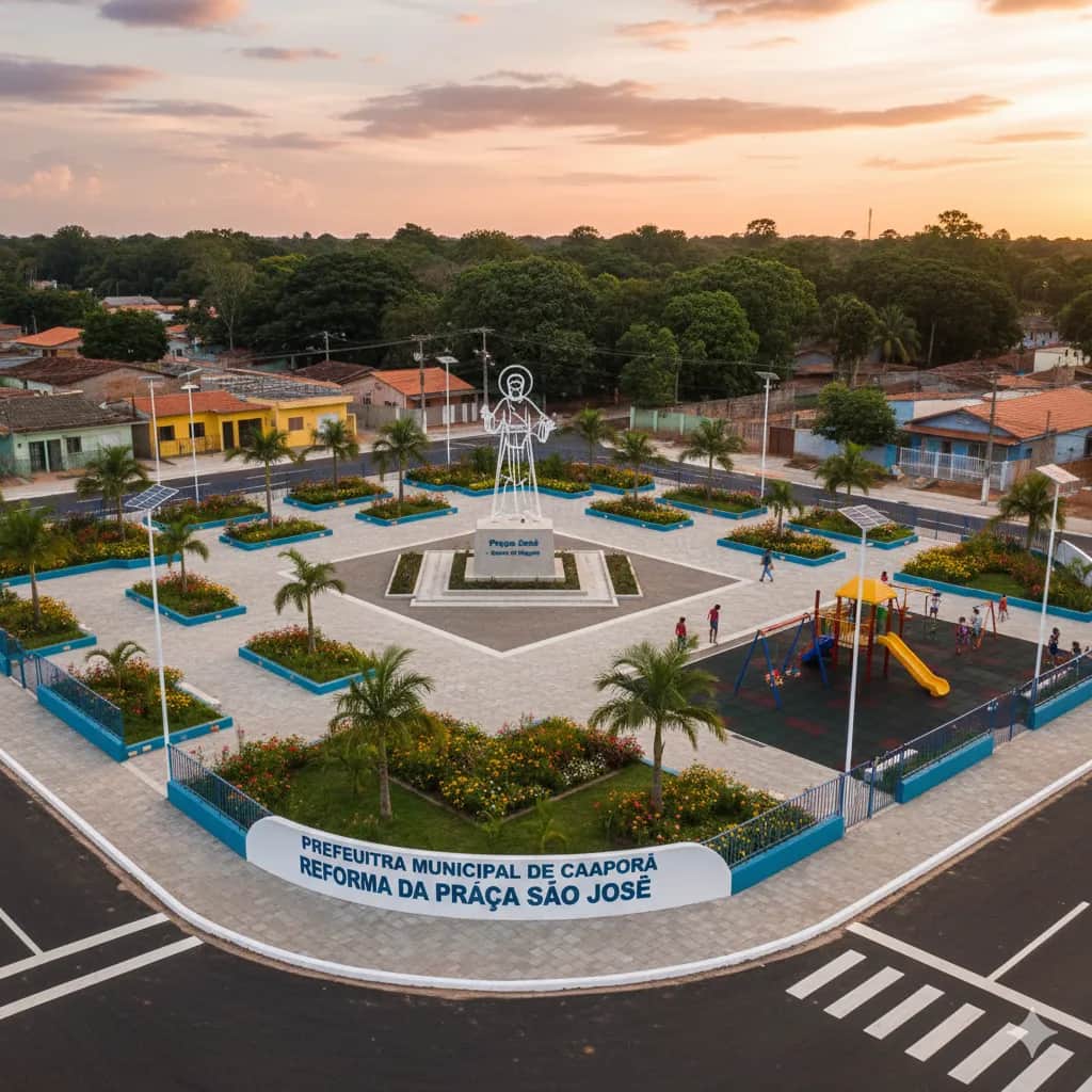 Obra Reforma da Praça São José no Bairro do Piquete executada pela WJX Construções em Caaporã, PB