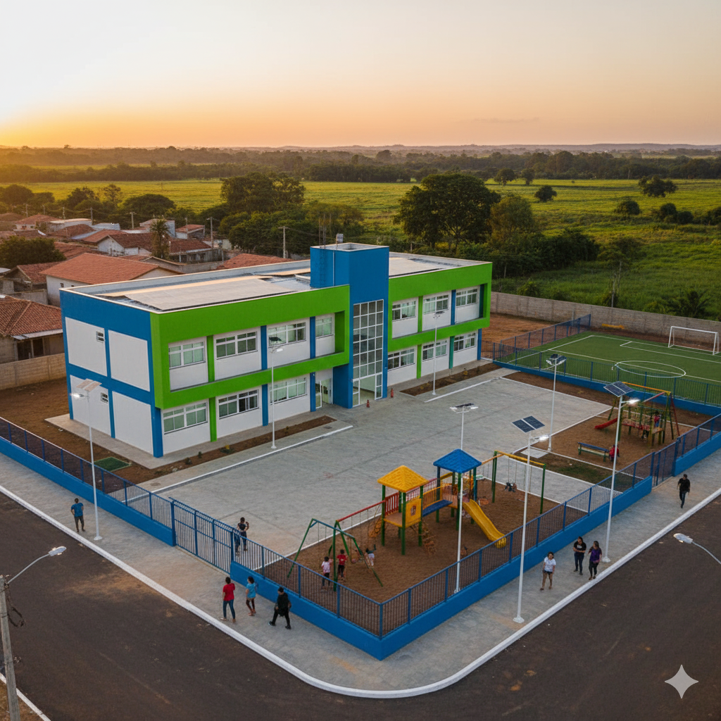 Vista do projeto Construção de Escola de 6 Salas de Aula executado pela WJX Construções em Caaporã, PB no ano de 2024