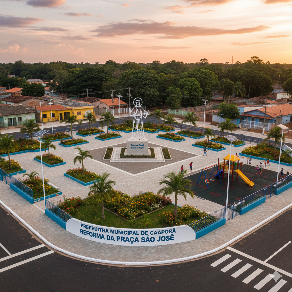 Vista do projeto Reforma da Praça São José no Bairro do Piquete executado pela WJX Construções em Caaporã, PB no ano de 2024
