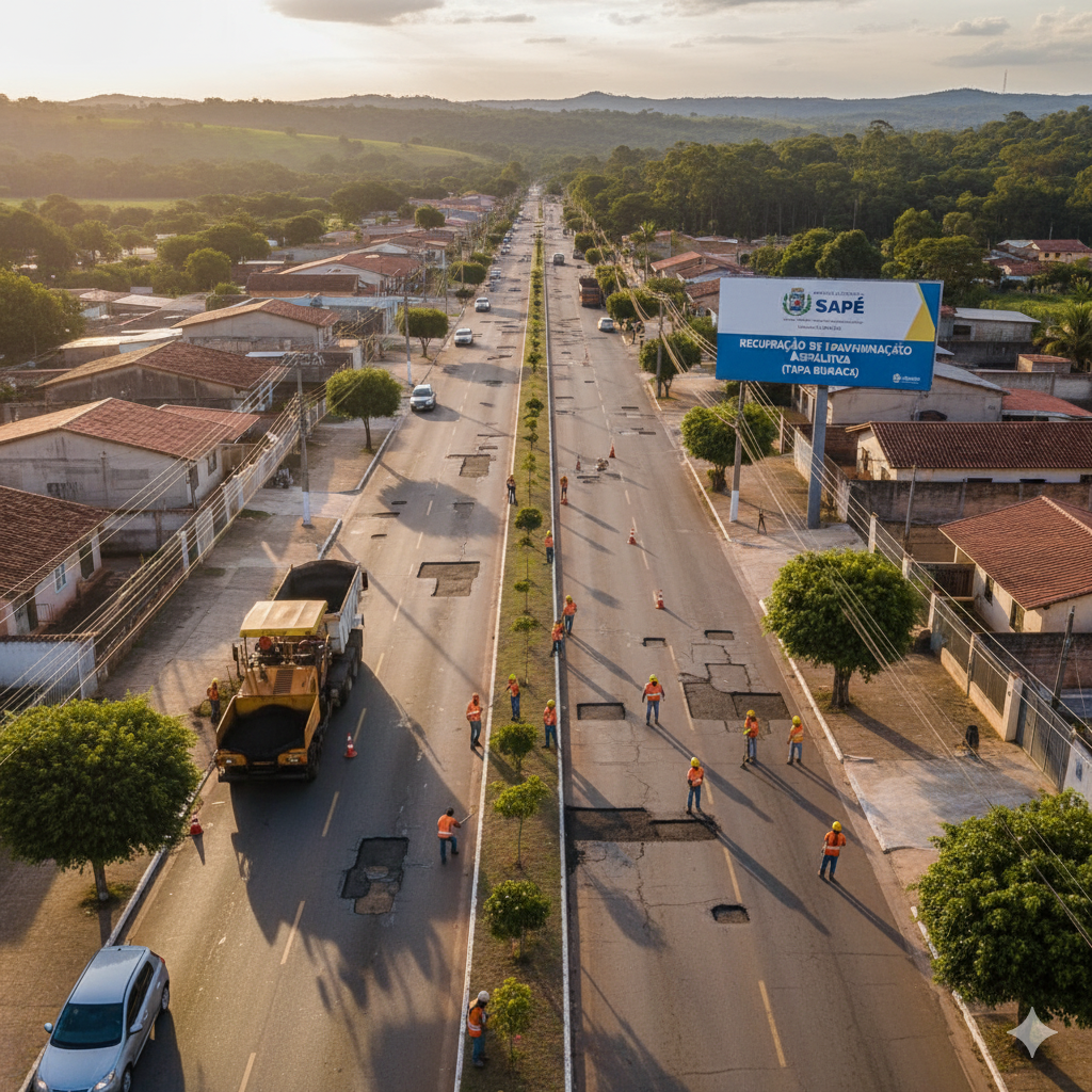 Vista do projeto Recuperação de Pavimentação Asfáltica (Tapa Buraco) executado pela WJX Construções em Sapé, PB no ano de 2020