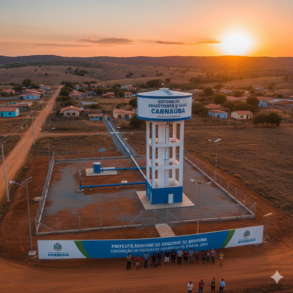 Vista do projeto Construção do Sistema de Abastecimento D'água (Carnaúba) executado pela WJX Construções em Araruna, PB no ano de 2024